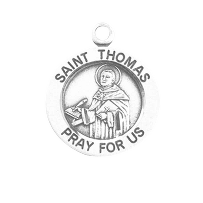 Saint Thomas Aquinas Sterling Silver Round Medal Pendant Necklace - 18" Chain