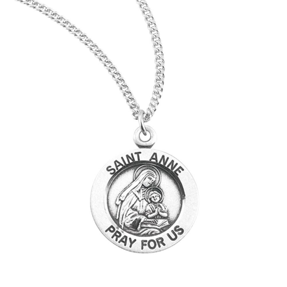 Patron Saint Anne Round Sterling Silver Medal, Catholic Gift, Made in USA