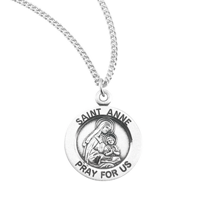 Patron Saint Anne Round Sterling Silver Medal, Catholic Gift, Made in USA