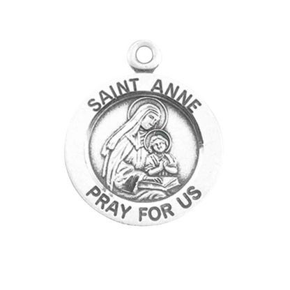 Saint Anne Sterling Silver Round Medal Necklace — 18" Chain, Gift Box Included