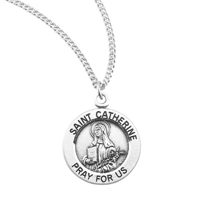 Patron Saint Catherine Round Sterling Silver Medal, Catholic Gift, Made in USA
