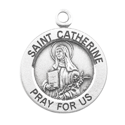 St. Catherine Sterling Silver Round Medal Necklace — 18" Chain, Gift Box