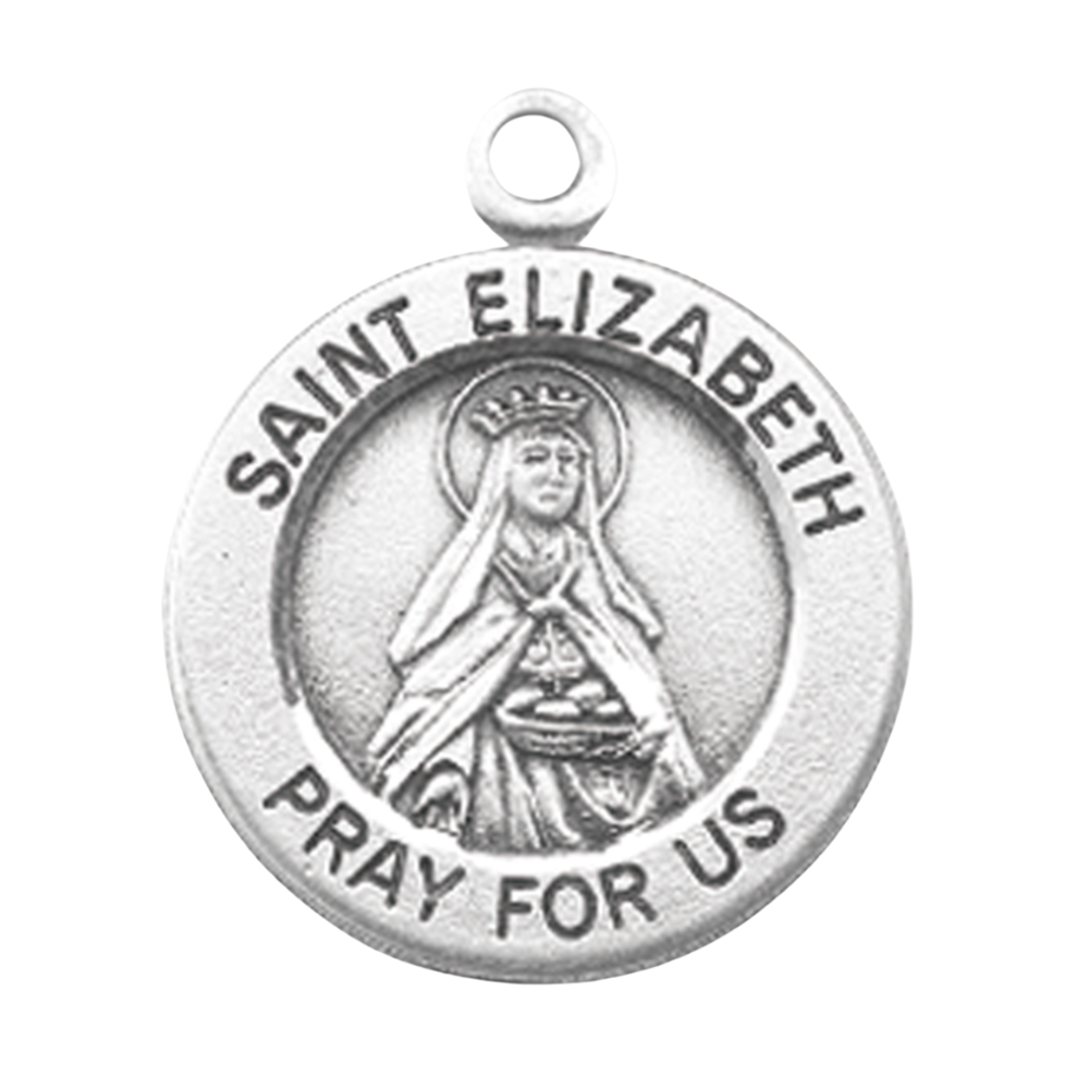 Saint Elizabeth Sterling Silver Round Medal — 18" Chain, Made in USA, Gift Box