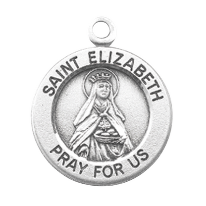 Saint Elizabeth Sterling Silver Round Medal — 18" Chain, Made in USA, Gift Box