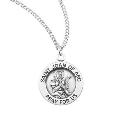Patron Saint Joan of Arc Round Sterling Silver Medal, Catholic Gift, Made in USA