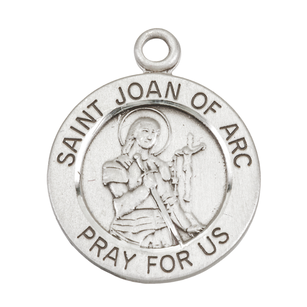 St. Joan of Arc Round Sterling Silver Medal — 18" Chain, Made in USA, Gift Box
