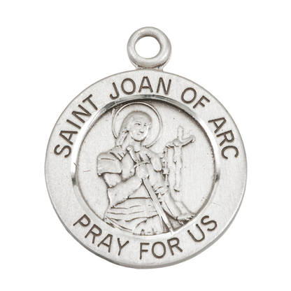 St. Joan of Arc Round Sterling Silver Medal — 18" Chain, Made in USA, Gift Box