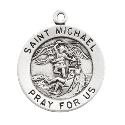 Saint Michael Sterling Silver Round Medal Necklace — 24" Chain, Made in USA