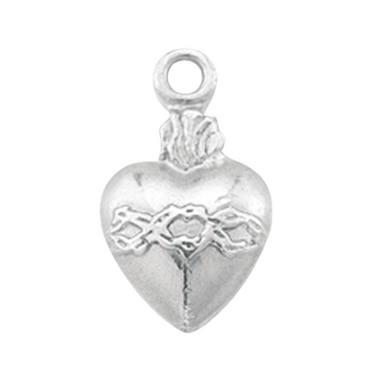 Sacred Heart of Jesus Sterling Silver Heart Medal Pendant — 18" Chain, Gift Box