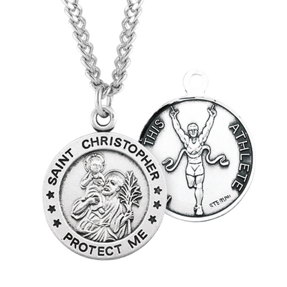 Saint Christopher Round Sterling Silver Track Male Athlete Medal, Catholic Gift, Made in USA