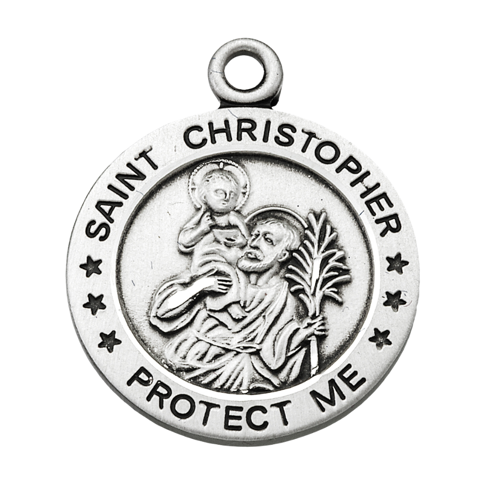 Saint Christopher Sterling Silver Martial Arts Medal Necklace — 24" Chain