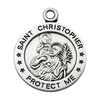 Saint Christopher Sterling Silver Martial Arts Medal Necklace — 24" Chain
