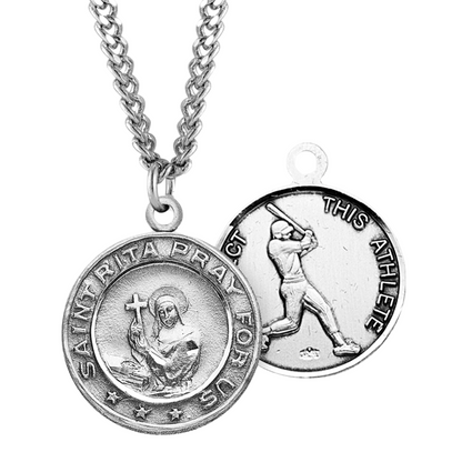 Saint Rita Sterling Silver Baseball Medal, Catholic Gift, Made in USA