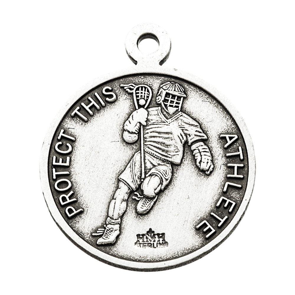 Saint Sebastian Sterling Silver Lacrosse Necklace — 24" Chain, Made in USA, Gift Box
