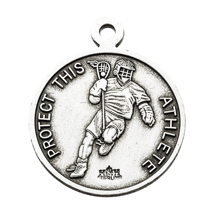 Saint Sebastian Sterling Silver Lacrosse Necklace — 24" Chain, Made in USA, Gift Box