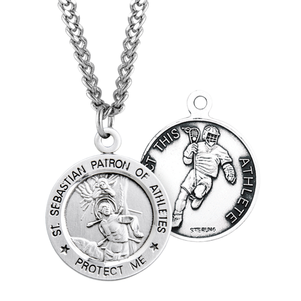 Sterling Silver Rd St Sebastian Lacrosse , Catholic Gift, Made in USA