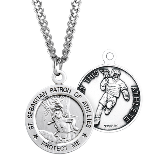 Sterling Silver Rd St Sebastian Lacrosse , Catholic Gift, Made in USA
