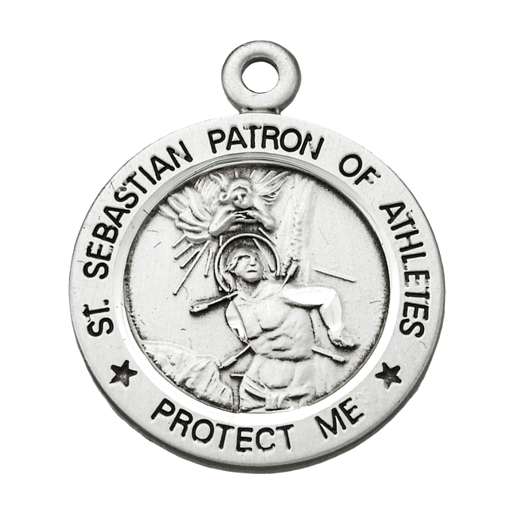 Saint Sebastian Sterling Silver Wrestling Medal Pendant Necklace — 24" Chain