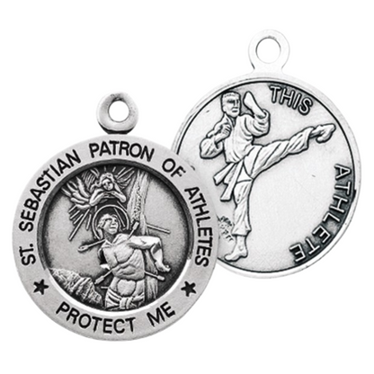 Saint Sebastian Sterling Silver Martial Arts Medal — 24" Chain, Gift Box