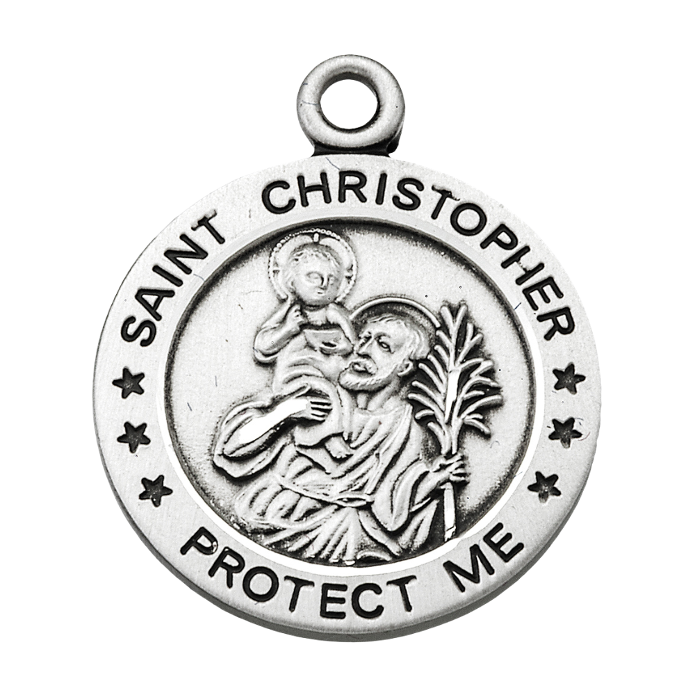 Saint Christopher Navy Medal Sterling Silver Pendant Necklace, 24" Chain