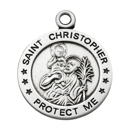Saint Christopher Navy Medal Sterling Silver Pendant Necklace, 24" Chain