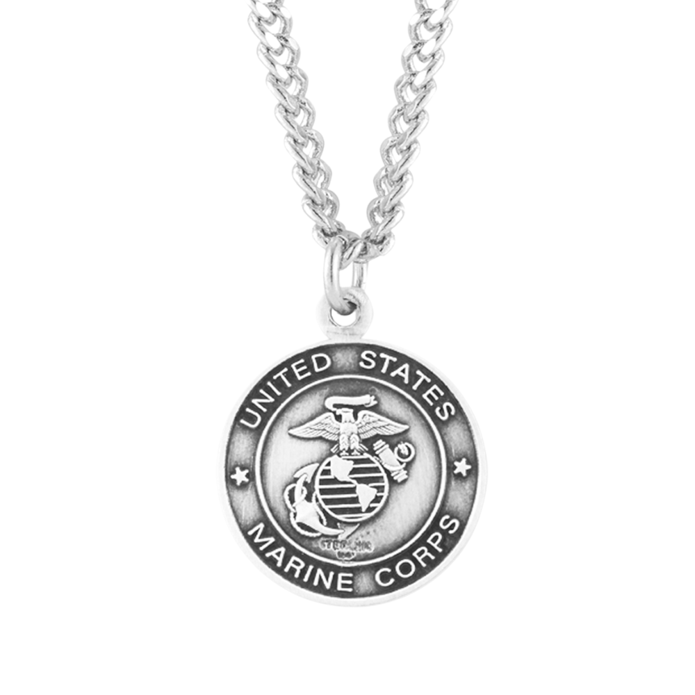 Sterling Silver Marines Medal with St. Christopher on Reverse Side, Catholic Gift, Made in USA