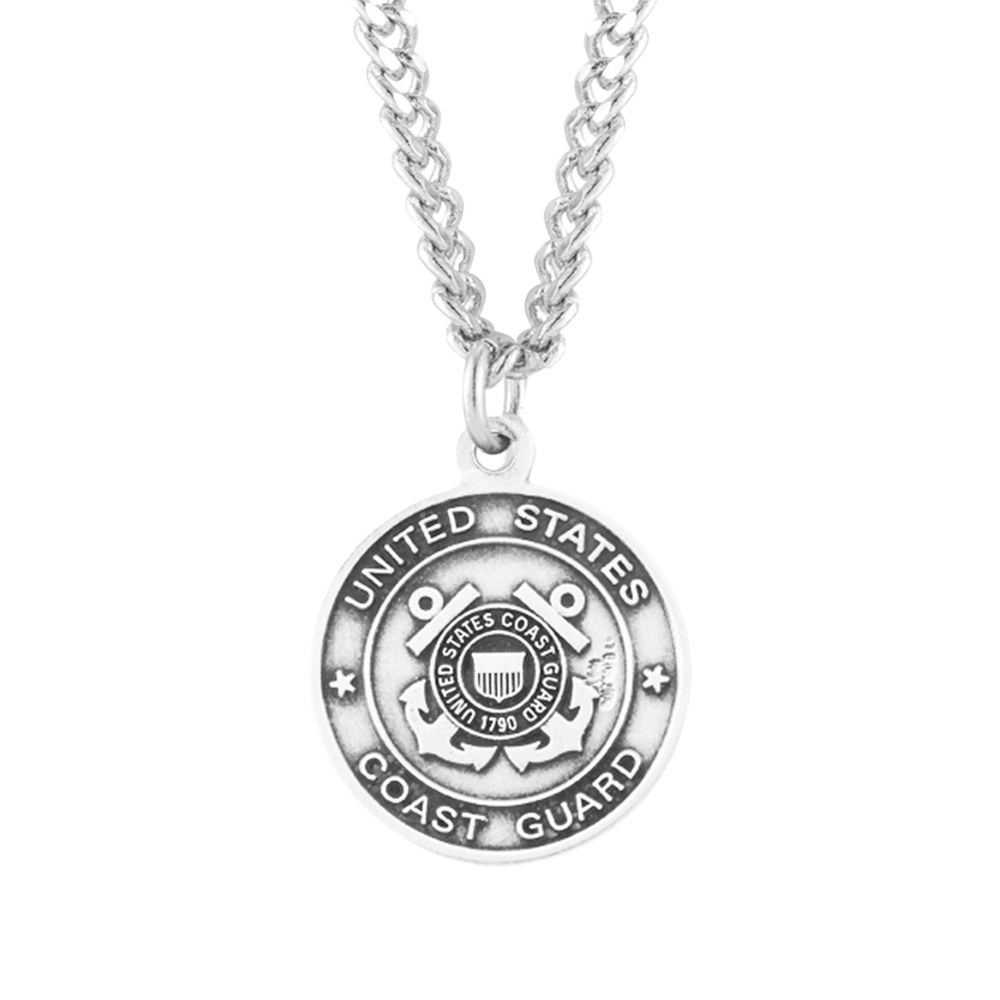Sterling Silver Coast Guard Medal with St. Christopher on Reverse Side, Catholic Gift, Made in USA