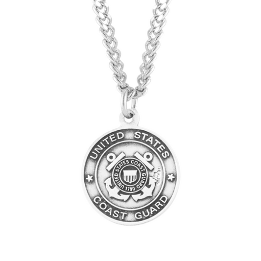 Sterling Silver Coast Guard Medal with St. Christopher on Reverse Side, Catholic Gift, Made in USA