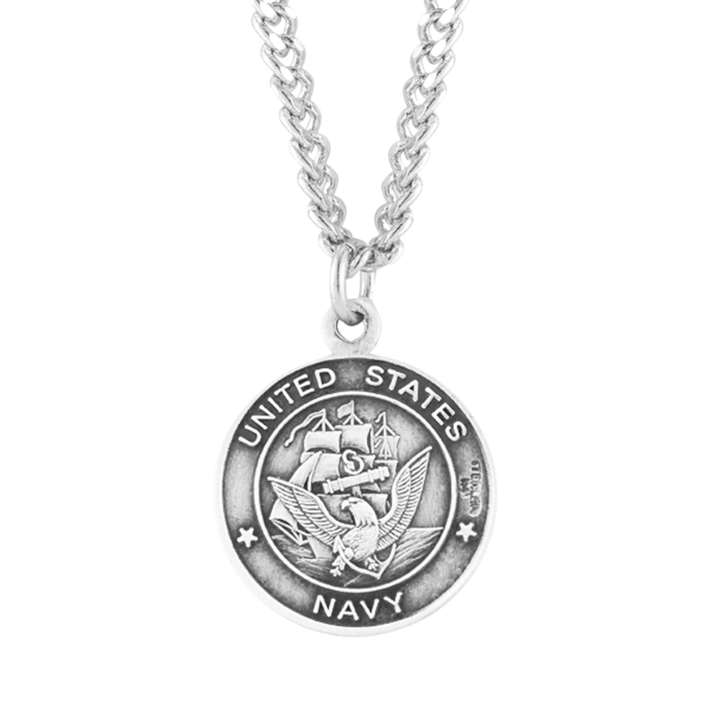 Sterling Silver Navy Medal with St. Michael on Reverse Side, Catholic Gift, Made in USA