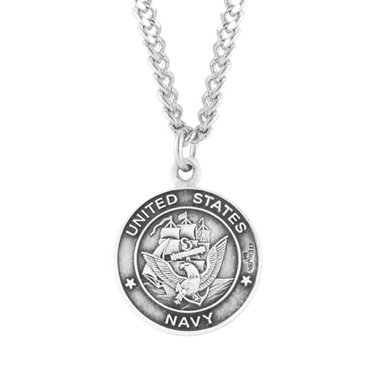 Sterling Silver Navy Medal with St. Michael on Reverse Side, Catholic Gift, Made in USA
