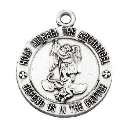 Saint Michael Navy Sterling Silver Medal — 24" Chain, Made in USA, Gift Box