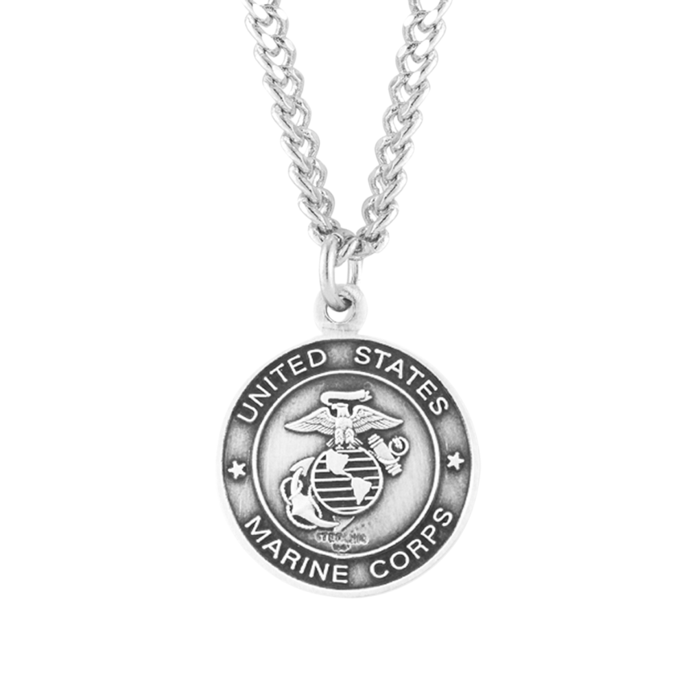 Sterling Silver Marines Medal with St. Michael on Reverse Side, Catholic Gift, Made in USA