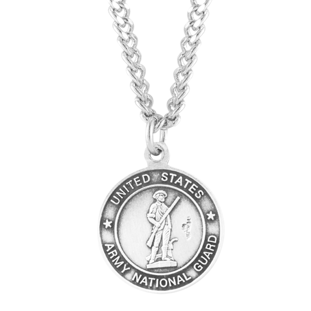 Sterling Silver Army National Guard Medal with St. Michael on Reverse Side, Catholic Gift, Made in USA