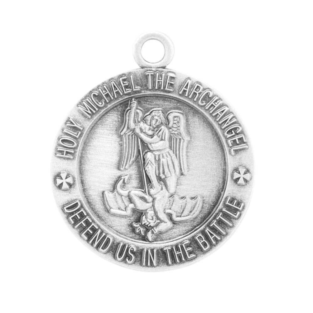 St. Michael EMT Sterling Silver Round Medal — 24" Chain, Gift Box Included