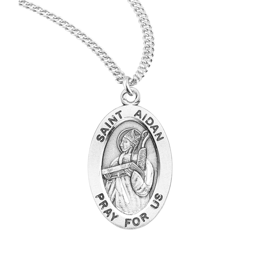 Sterling Oval St Aidan, Catholic Gift, Made in USA