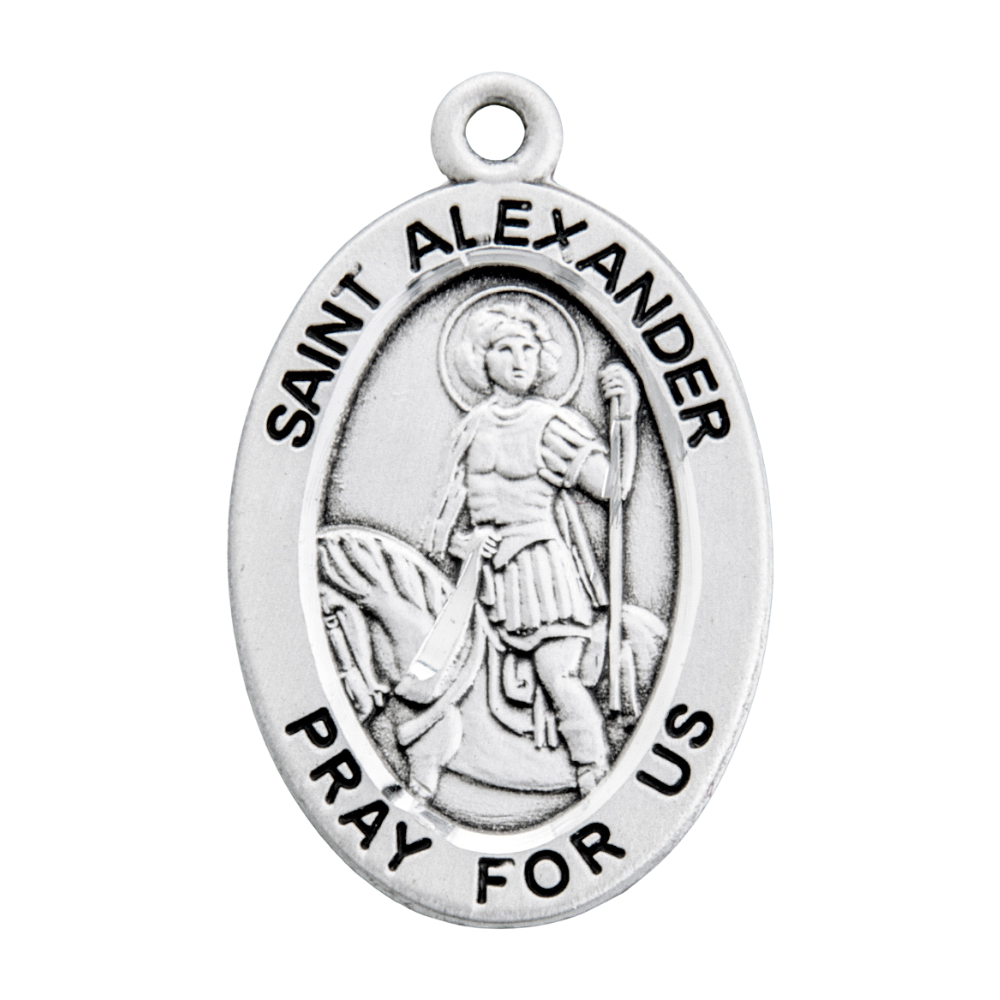 Saint Alexander Sterling Silver Oval Medal — 20" Chain, Gift Box Included