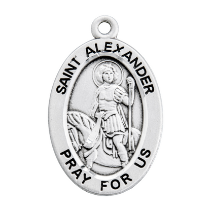 Saint Alexander Sterling Silver Oval Medal — 20" Chain, Gift Box Included