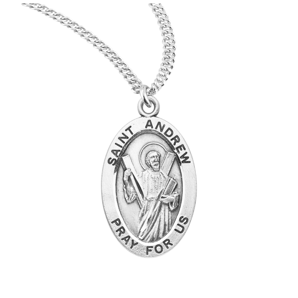 Sterling Oval St Andrew, Catholic Gift, Made in USA