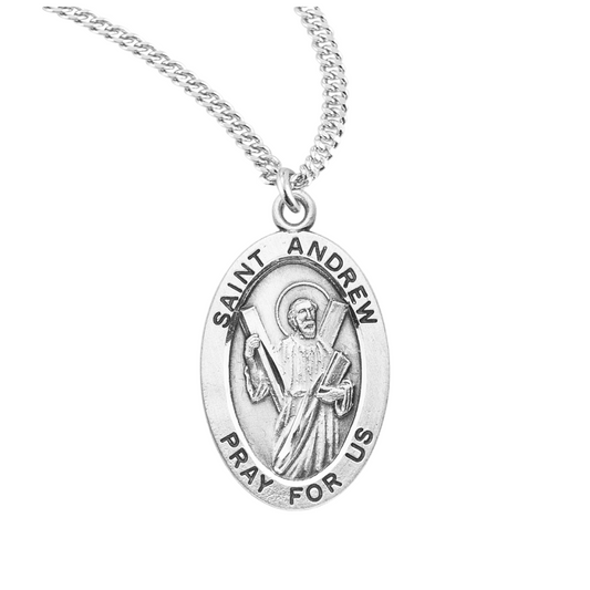 Sterling Oval St Andrew, Catholic Gift, Made in USA