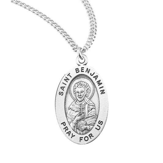 Patron Saint Benjamin Oval Sterling Silver Medal, Catholic Gift, Made in USA