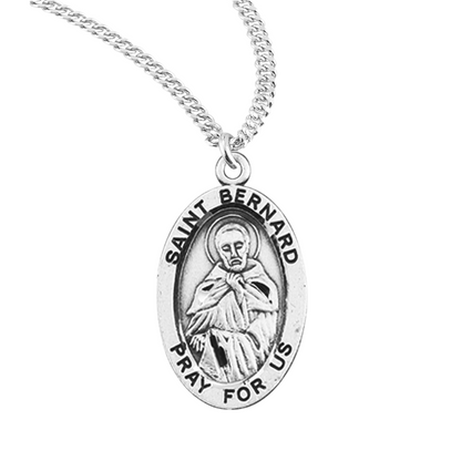 Patron Saint Bernard Oval Sterling Silver Medal, Catholic Gift, Made in USA