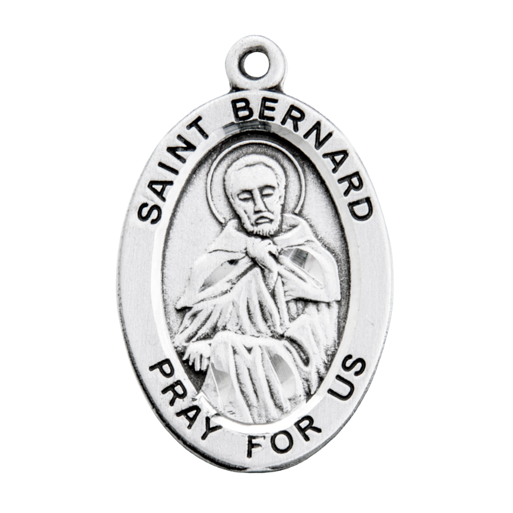 Saint Bernard Sterling Silver Oval Medal Pendant — 20" Chain, Gift Box