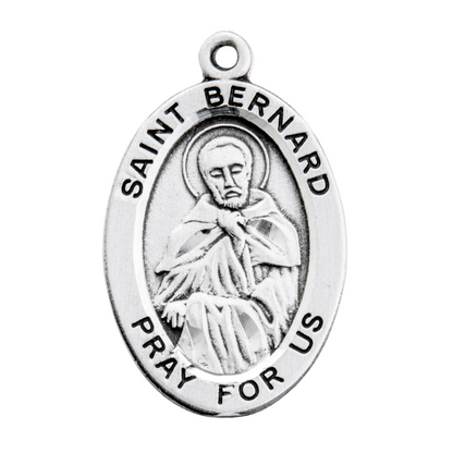 Saint Bernard Sterling Silver Oval Medal Pendant — 20" Chain, Gift Box