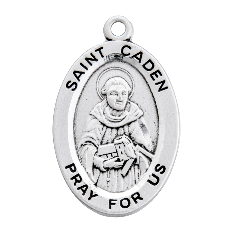 Saint Caden Sterling Silver Oval Medal Necklace — 20" Chain, Made in USA