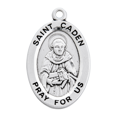 Saint Caden Sterling Silver Oval Medal Necklace — 20" Chain, Made in USA