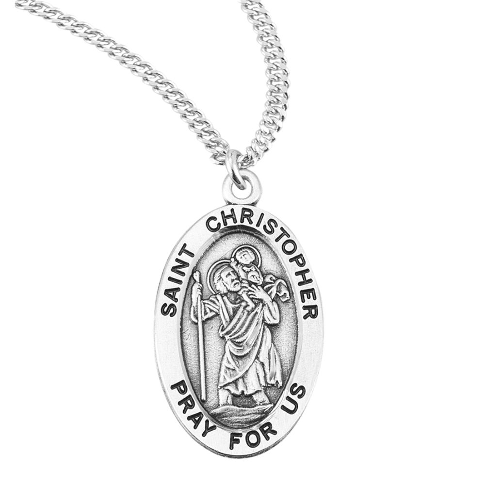Patron Saint Christopher Oval Sterling Silver Medal, Catholic Gift, Made in USA