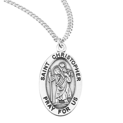 Patron Saint Christopher Oval Sterling Silver Medal, Catholic Gift, Made in USA