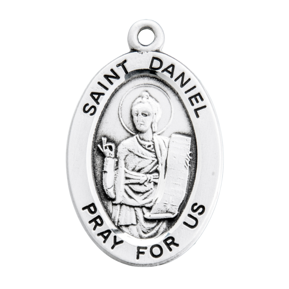 Saint Daniel Sterling Silver Oval Medal Necklace — 20" Chain, Gift Box
