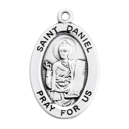 Saint Daniel Sterling Silver Oval Medal Necklace — 20" Chain, Gift Box
