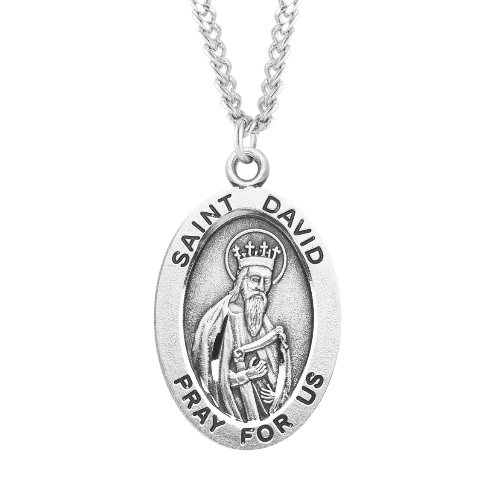 Patron Saint David Oval Sterling Silver Medal, Catholic Gift, Made in USA